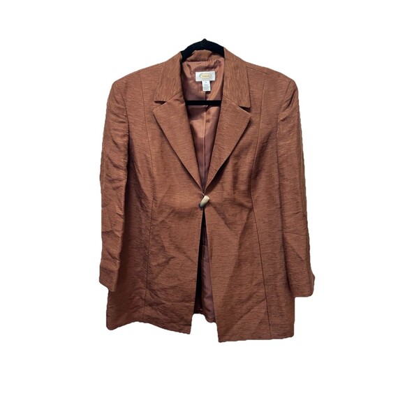 Talbots Blazer Jacket Womens 14 Brown Toggle Long Sleeve Lightweight Silk Linen - Picture 1 of 7